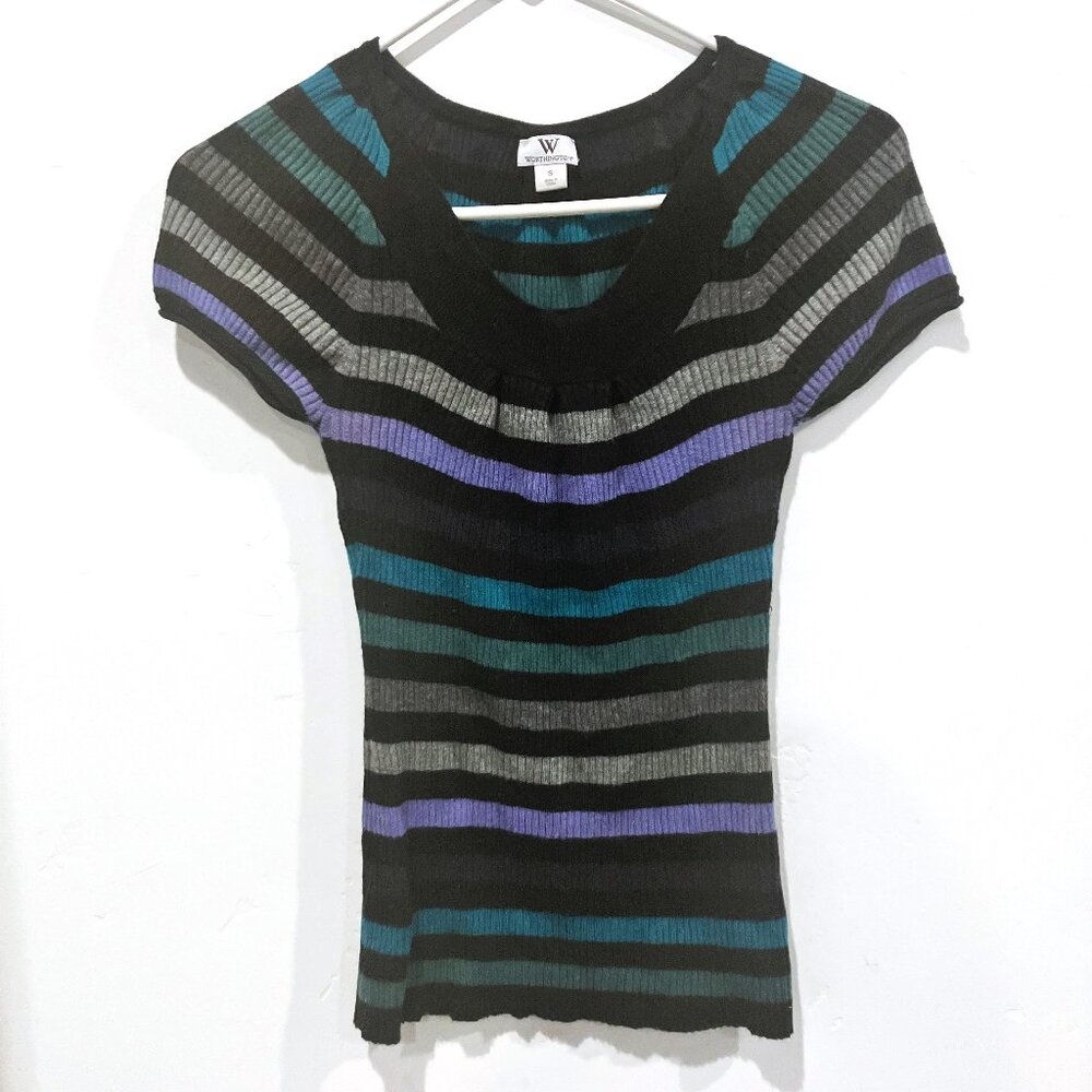 Ribbed Blue Striped Top